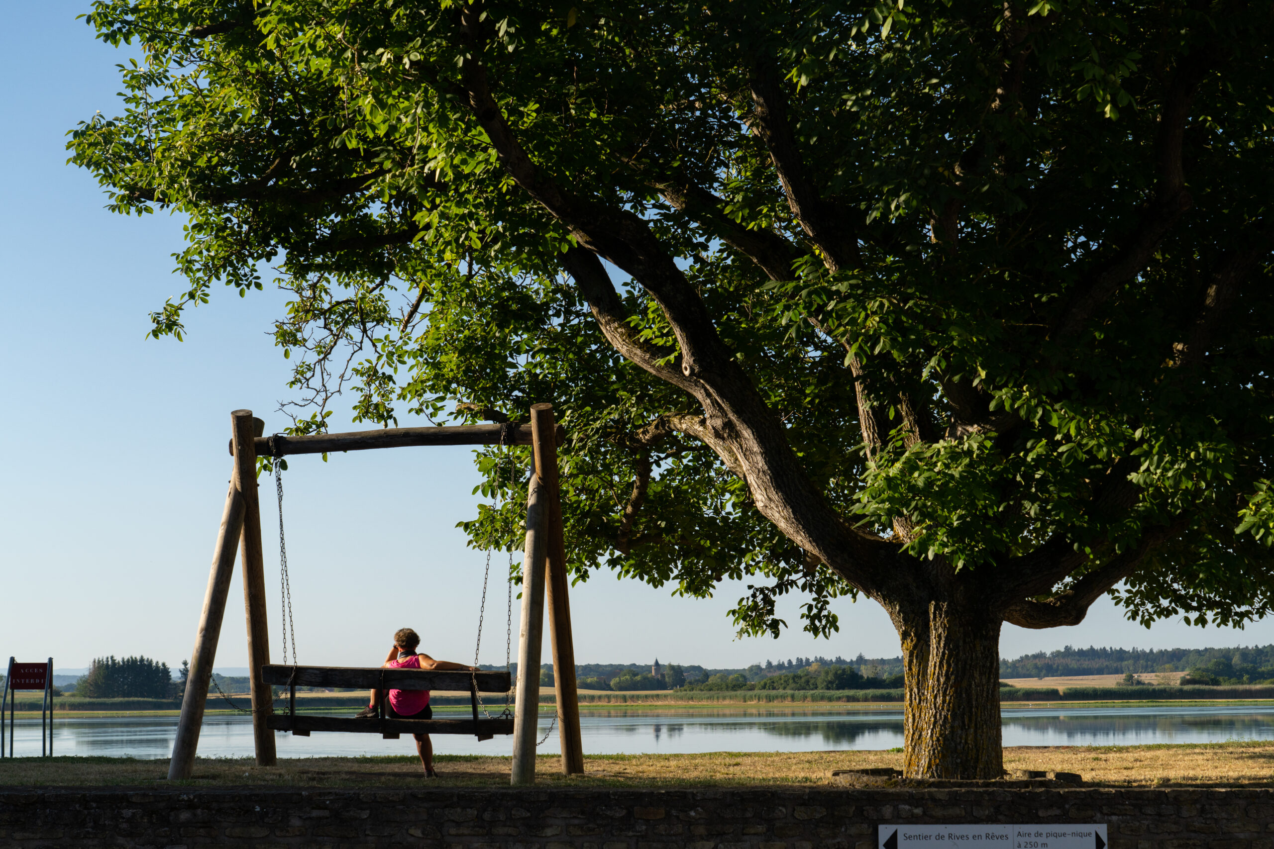View of the Lindre departmental estate from the point of view of a swing