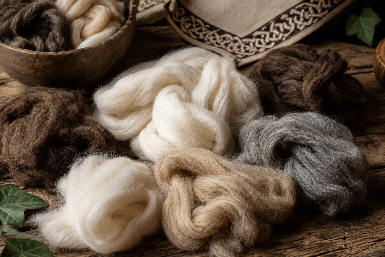 morceaux de laine de couleurs différentes