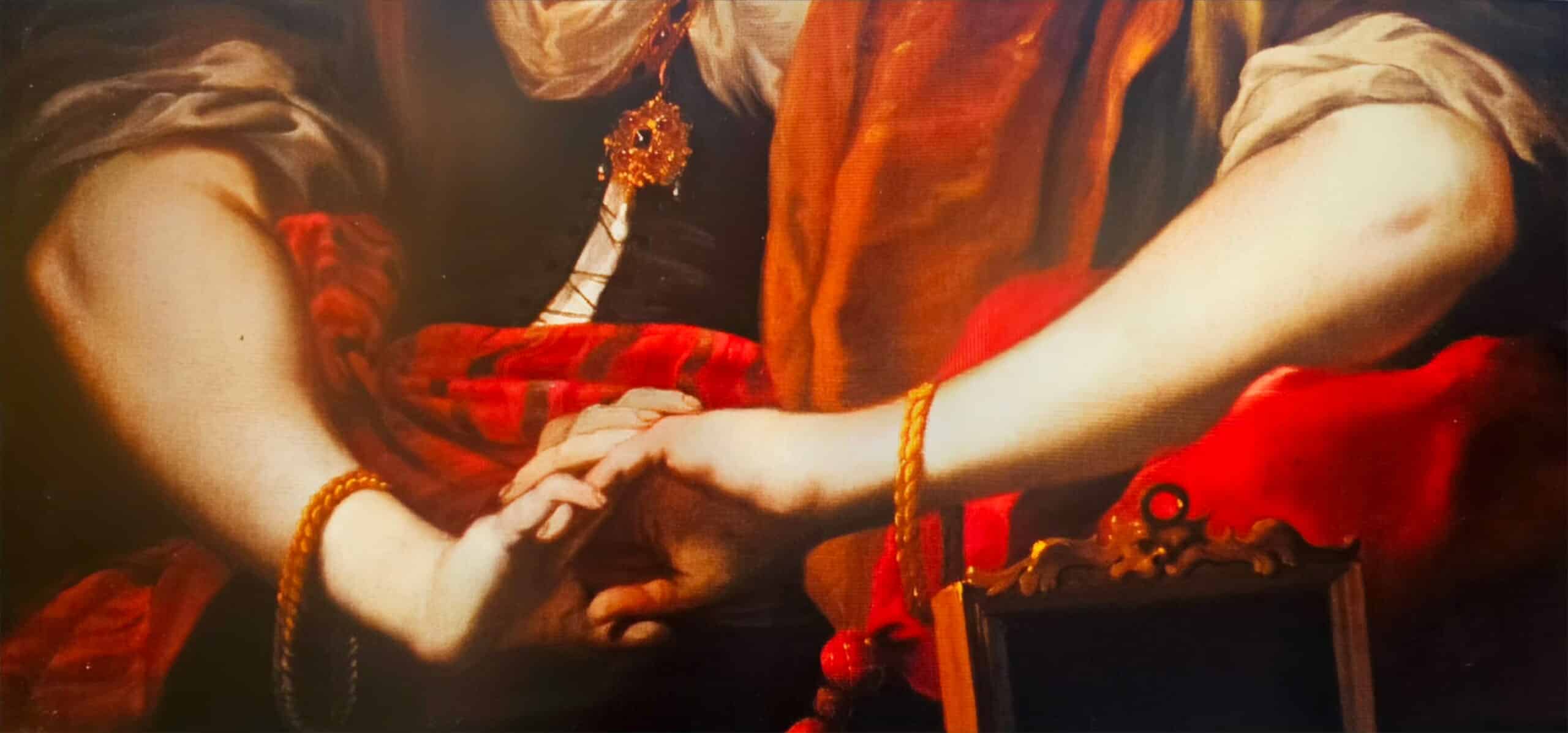 Visuel montrant deux mains qui sont des détails d'un tableau et qui se tiennent