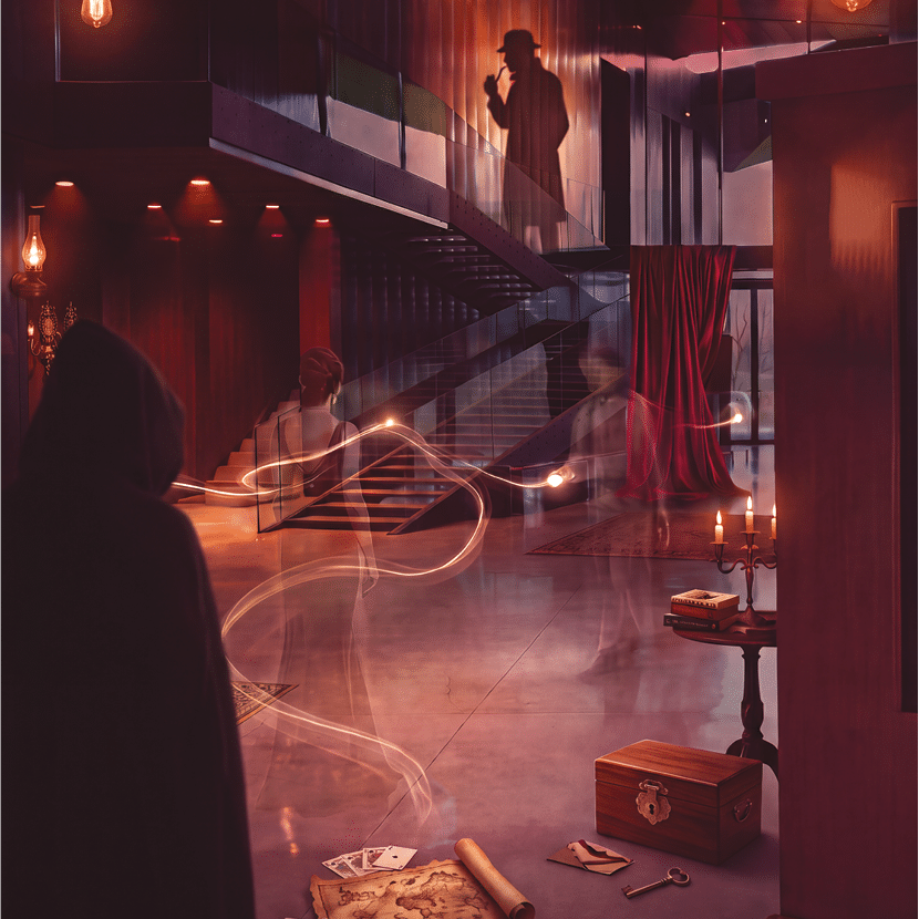 Visuel du Musée avec des ombres et un filet lumineux qui traverse l'entrée du Musée